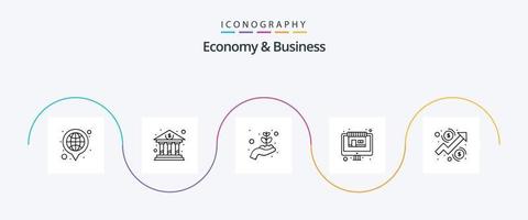 paquete de iconos de economía y línea de negocio 5 que incluye gráfico. Tienda. crecimiento. tienda. mercado vector