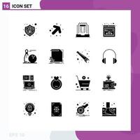 16 User Interface Solid Glyph Pack of modern Signs and Symbols of play bawling news ball rating Editable Vector Design Elements