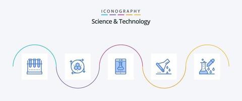 paquete de iconos azul 5 de ciencia y tecnología que incluye matraz de muestra. matraz erlenmeyer. herramienta de modelado matraz químico. laboratorio inteligente vector