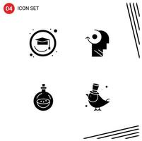 Set of 4 Commercial Solid Glyphs pack for education toilette clear head bird Editable Vector Design Elements