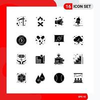 Pack of 16 Modern Solid Glyphs Signs and Symbols for Web Print Media such as cue ball notify pollution notification speaker Editable Vector Design Elements