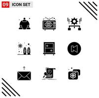 Universal Icon Symbols Group of 9 Modern Solid Glyphs of dressing wave gear surf beach Editable Vector Design Elements