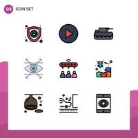 User Interface Pack of 9 Basic Filledline Flat Colors of box sharing tank network vision Editable Vector Design Elements