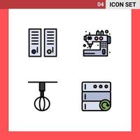 Mobile Interface Filledline Flat Color Set of 4 Pictograms of gym locker tailoring school machine home Editable Vector Design Elements