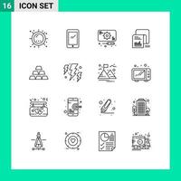 Group of 16 Modern Outlines Set for list data android checklist repairs Editable Vector Design Elements