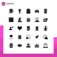 25 User Interface Solid Glyph Pack of modern Signs and Symbols of battery ecology test eco retail Editable Vector Design Elements