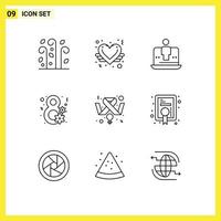 Set of 9 Modern UI Icons Symbols Signs for awareness gift computer flower marketing Editable Vector Design Elements