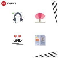 Group of 4 Modern Flat Icons Set for audio fathers headphone tulip book Editable Vector Design Elements