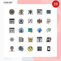 Mobile Interface Filled line Flat Color Set of 25 Pictograms of development coding game code check Editable Vector Design Elements