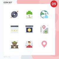 paquete de 9 signos y símbolos modernos de colores planos para medios de impresión web, como elementos de diseño de vectores editables en línea de medios de nube de optimización de búsqueda