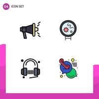 4 User Interface Filledline Flat Color Pack of modern Signs and Symbols of marketing service bacteria search song Editable Vector Design Elements