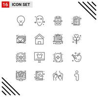 Modern Set of 16 Outlines and symbols such as mail email network money clipboard Editable Vector Design Elements