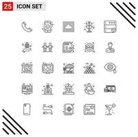 Pack of 25 Modern Lines Signs and Symbols for Web Print Media such as favorite rack data interior clothes Editable Vector Design Elements