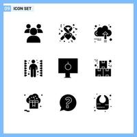 Modern Set of 9 Solid Glyphs Pictograph of locked task business maze challenge Editable Vector Design Elements