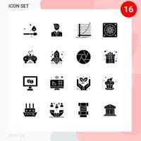 Pack of 16 creative Solid Glyphs of xbox pad chart game cooler Editable Vector Design Elements