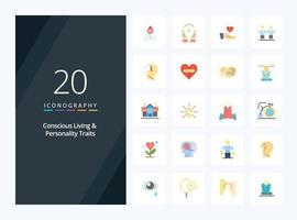 20 rasgos de personalidad y vida consciente icono de color plano para presentación vector