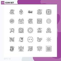 Universal Icon Symbols Group of 25 Modern Lines of direction gps trailer medicine medical Editable Vector Design Elements