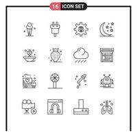 16 User Interface Outline Pack of modern Signs and Symbols of light moon power halloween process Editable Vector Design Elements