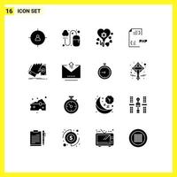 Group of 16 Solid Glyphs Signs and Symbols for hand file balloon document develop Editable Vector Design Elements