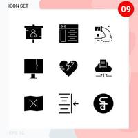 Group of 9 Modern Solid Glyphs Set for warning pc pipe infected waste Editable Vector Design Elements