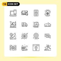 Pack of 16 creative Outlines of mobile application literature app canada Editable Vector Design Elements