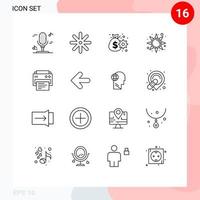 Modern Set of 16 Outlines and symbols such as arrow printing management print sun Editable Vector Design Elements