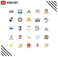 25 Thematic Vector Flat Colors and Editable Symbols of cake schedule tent office checked Editable Vector Design Elements
