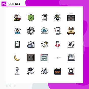 25 Universal Filled line Flat Color Signs Symbols of toolbox robotics process light bulb artificial intelligence Editable Vector Design Elements