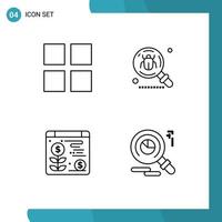 4 User Interface Line Pack of modern Signs and Symbols of grid dollar antivirus insect research Editable Vector Design Elements
