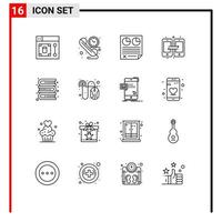 Pictogram Set of 16 Simple Outlines of books share contract data report Editable Vector Design Elements