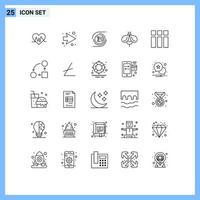 Modern Set of 25 Lines and symbols such as frame bug bitcoin honey bee Editable Vector Design Elements