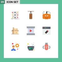 Group of 9 Flat Colors Signs and Symbols for camera media punching digital content Editable Vector Design Elements