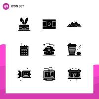 Universal Icon Symbols Group of 9 Modern Solid Glyphs of product box landscape walkie talkie communication Editable Vector Design Elements