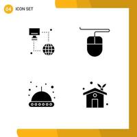 4 Thematic Vector Solid Glyphs and Editable Symbols of internet eco home monitor astronomy ecology house Editable Vector Design Elements