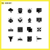 16 User Interface Solid Glyph Pack of modern Signs and Symbols of iot internet compass printer new Editable Vector Design Elements