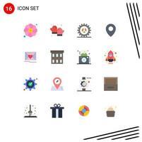 Modern Set of 16 Flat Colors Pictograph of love pin options map web development Editable Pack of Creative Vector Design Elements