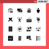 User Interface Pack of 16 Basic Solid Glyphs of badge achievement banking human tax Editable Vector Design Elements