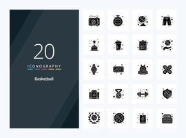 20 Basketball Solid Glyph icon for presentation vector