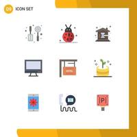 Pack of 9 Modern Flat Colors Signs and Symbols for Web Print Media such as pc device auction monitor house Editable Vector Design Elements