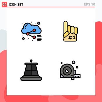 Mobile Interface Filledline Flat Color Set of 4 Pictograms of cloud marine sharing foam measurement Editable Vector Design Elements