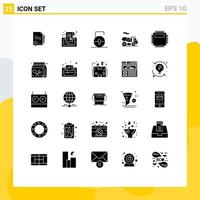 25 concepto de glifo sólido para sitios web móviles y aplicaciones hardware transporte etiqueta cuádruple seguridad elementos de diseño vectorial editables vector