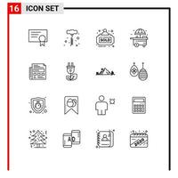 grupo de símbolos de iconos universales de 16 contornos modernos de elementos de diseño de vectores editables de la tienda de anuncios de letreros de papel de biomasa