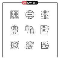 9 User Interface Outline Pack of modern Signs and Symbols of sql database confect sign system holiday Editable Vector Design Elements