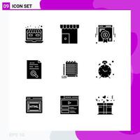 Set of 9 Modern UI Icons Symbols Signs for find document store data web quality Editable Vector Design Elements