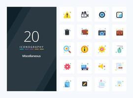 20 Miscellaneous Flat Color icon for presentation vector