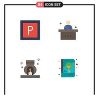 Pack of 4 Modern Flat Icons Signs and Symbols for Web Print Media such as parking scent desk study book Editable Vector Design Elements