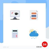 conjunto de iconos planos de interfaz móvil de 4 pictogramas de educación calcular estrategia de documento elementos de diseño vectorial editables en la nube vector