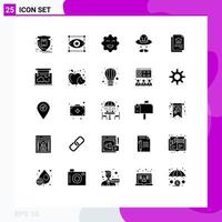 25 Thematic Vector Solid Glyphs and Editable Symbols of frame document cookie file hat Editable Vector Design Elements