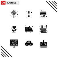 User Interface Pack of 9 Basic Solid Glyphs of love growth add grow credit Editable Vector Design Elements