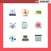 Set of 9 Modern UI Icons Symbols Signs for mobile security finance protection cloud Editable Vector Design Elements